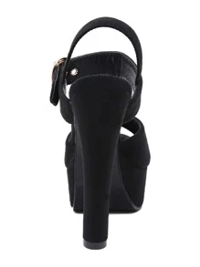 Tacones de punta abierta plataforma de talón abierto - Negro - Ver 3