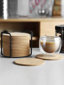 1pc Round Wooden Coaster - Khaki - View 1