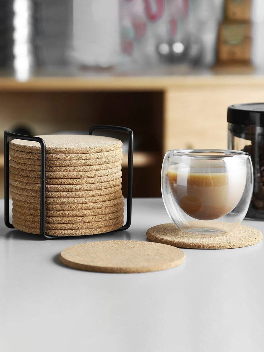 1pc Round Wooden Coaster - Khaki - View 1