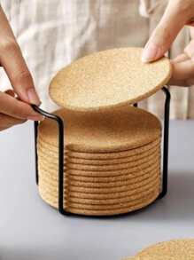 1pc Round Wooden Coaster - Khaki - View 3