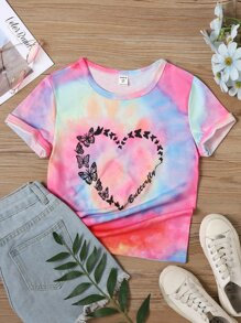 Girls 1pc Tie Dye Butterfly Print Tee - Multicolor - View 1