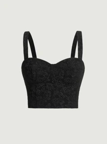 SHEIN MOD Floral Jacquard Bustier Cami Top Without Top - Black - View 1