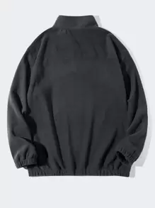 Chillumni Men Zipper Front Patched Flannelette Oversize Sweatshirt, Half Zip Hoodie, Men Fleece Pullover, Zip Up Sweatshirt - Dark Grey - View 2