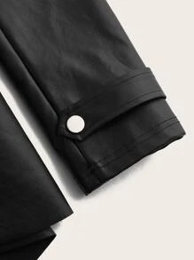 Firerie Zip Up High Low Hem PU Leather Coat In Fall/Winter - Black - View 4