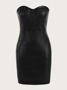 SHEIN BAE PU Leather Tube Bodycon Dress - Black - View 1