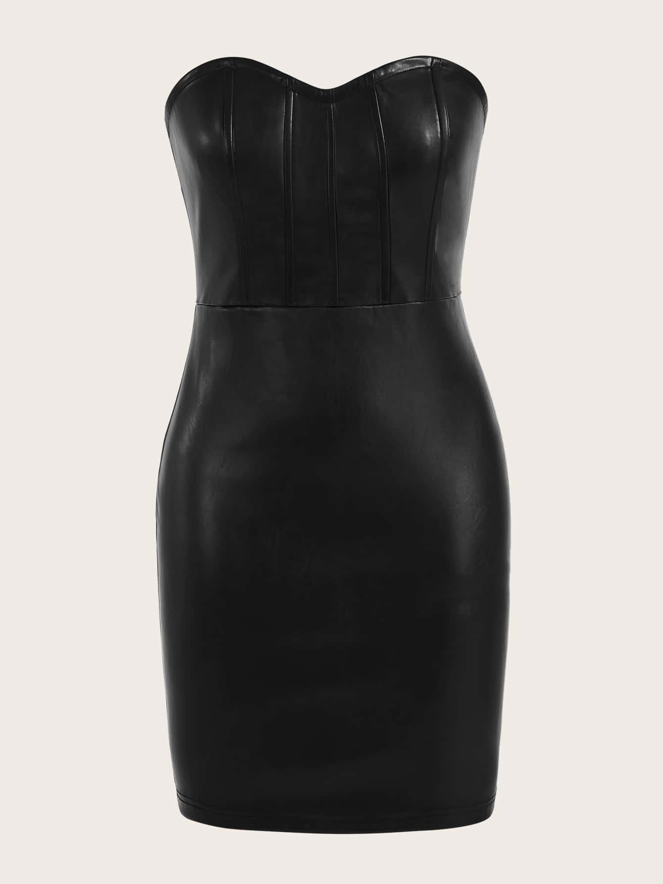 SHEIN BAE PU Leather Tube Bodycon Dress - Black - View 1