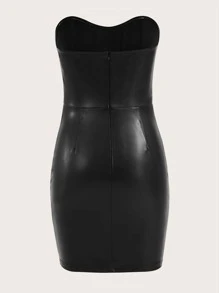 SHEIN BAE PU Leather Tube Bodycon Dress - Black - View 2