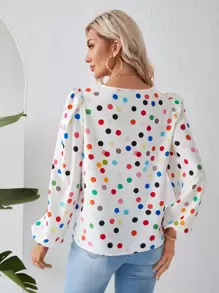 SHEIN Clasi 波卡圓點燈籠袖襯衫 - 彩色 - 查看 2