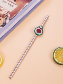 1pc Avocado Decor Stainless Steel Straw - Multicolor - View 1