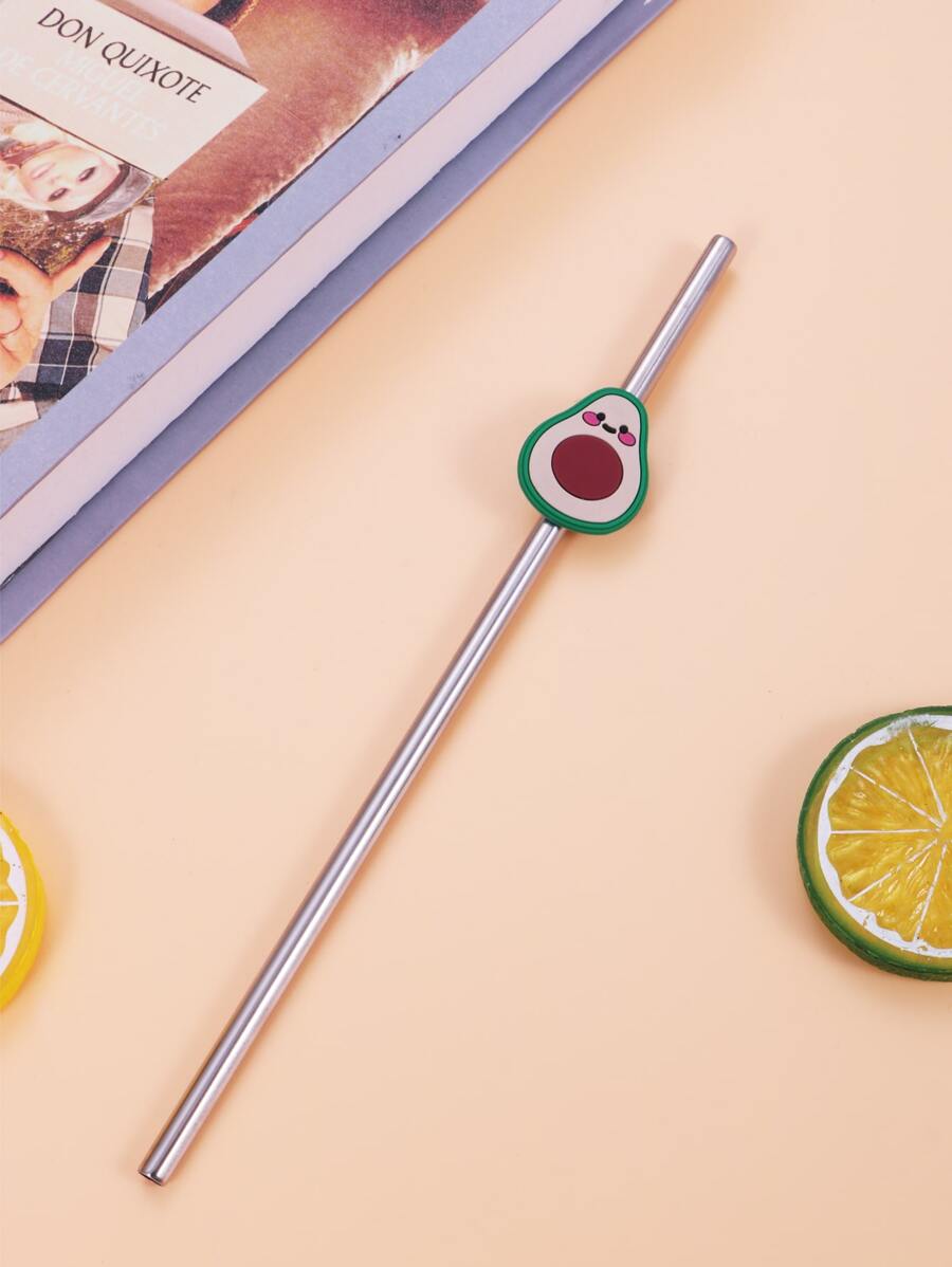 1pc Avocado Decor Stainless Steel Straw - Multicolor - View 1