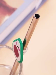 1pc Avocado Decor Stainless Steel Straw - Multicolor - View 2