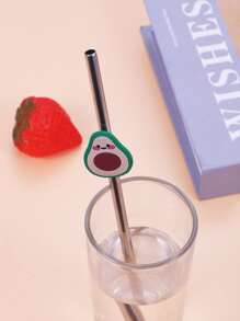 1pc Avocado Decor Stainless Steel Straw - Multicolor - View 4