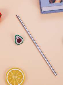 1pc Avocado Decor Stainless Steel Straw - Multicolor - View 6