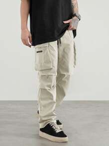 Manfinity EMRG Quần Nam Túi màu trơn Đường phố - Màu Khaki - Xem 3