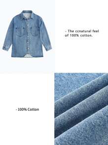 SHEINBlues High Low Denim Shirt - Medium Wash - View 3