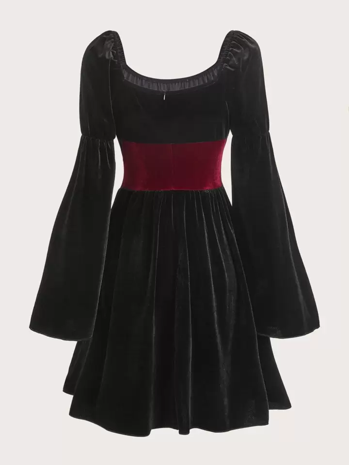 Our Velvet Lace Up Color-block Dress is such a vibe - ROMWE