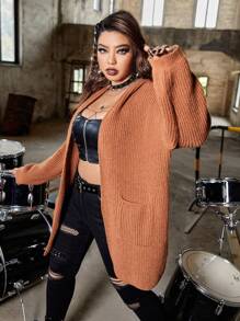 SHEIN Unity Cárdigan de hombros caídos de espalda con cordón con capucha - Marrón - Ver 3