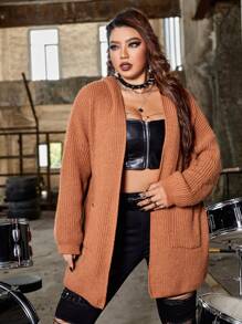 SHEIN Unity Cárdigan de hombros caídos de espalda con cordón con capucha - Marrón - Ver 4