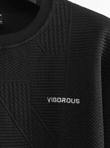 Manfinity Men Letter Embroidery Drop Shoulder Sweatshirt - Black - View 4