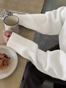 DAZY Suéter corto de cuello alto y mangas raglán, ropa de mujer de otoño - Blanco - Ver 5