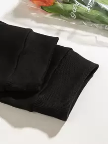 SHEIN EZwear Bear And Letter Graphic Thermal Lined Sweatshirt - Black - View 6