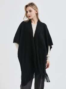 Chal unicolor bajo con fleco - Negro - Ver 3