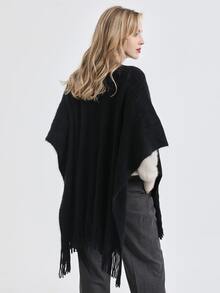 Chal unicolor bajo con fleco - Negro - Ver 5