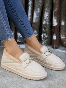 Metal Decor Thermal Lined Flat Loafers - Beige - View 2