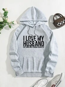 SHEIN EZwear Quần áo thể thao nữ Dây kéo Túi Lá thư Giải trí - Màu Xám nhạt - Xem 1