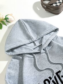 SHEIN EZwear Quần áo thể thao nữ Dây kéo Túi Lá thư Giải trí - Màu Xám nhạt - Xem 3