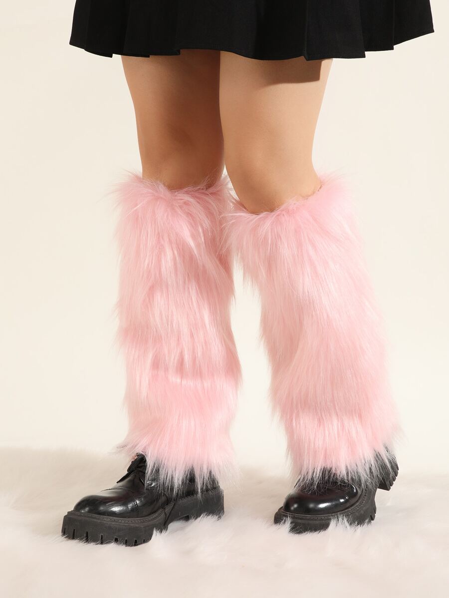 Fluffy Leg Warmers - Pink - View 1