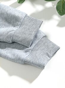 SHEIN EZwear Butterfly & Letter Graphic Drawstring Thermal Lined Hoodie - Light Grey - View 5