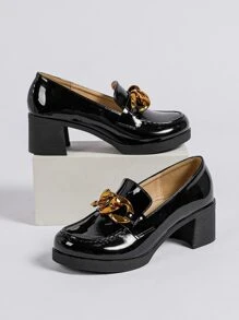 Mocasins tacón con diseño de cadena con tacón grueso - Negro - Ver 1