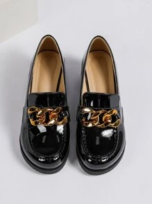 Mocasins tacón con diseño de cadena con tacón grueso - Negro - Ver 9