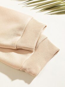 SHEIN EZwear Rainbow & Slogan Graphic Thermal Lined Sweatshirt - Apricot - View 4