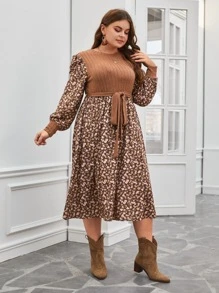 SHEIN Privé Vestido con cinturón con estampado floral de manga farol - Multicolor - Ver 5