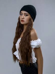 自然超長卷人造假髮附帽子 - 棕色 - 查看 2