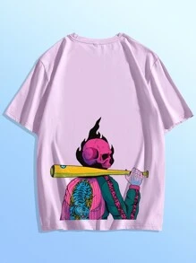 galactixy ROMWE MEN Hombres Camiseta algodón con estampado de esqueleto - Púrpura malva - Ver 1