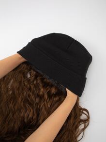 自然超長卷人造假髮附帽子 - 棕色 - 查看 3