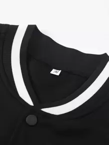 Manfinity Homme Men Letter Graphic Striped Trim Drop Shoulder Varsity Jacket Without Hoodie, Long Sleeve, Going Out, Academia, Boyfriend Gift, Color Block, Baseball Jacket,Fall, Grunge - Black - View 3