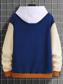 Aesthetic Post--Loose Men's Letter Printed Drop Shoulder Varsity Jacket Without Hood - Navy Blue - View 2