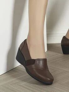 Minimalist Slip On Wedge Shoes - Chocolate Brown - View 2