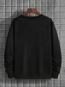 Men Letter & Cartoon Graphic Pullover - Black - View 2