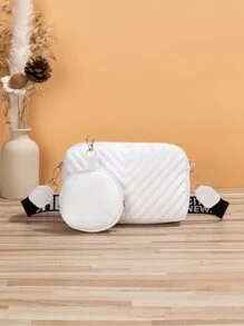 Chevron Detail Twist Lock Square Bag With Coin Purse - White - View 2