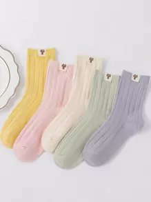 5雙卡通圖案中筒襪 - 彩色 - 查看 1