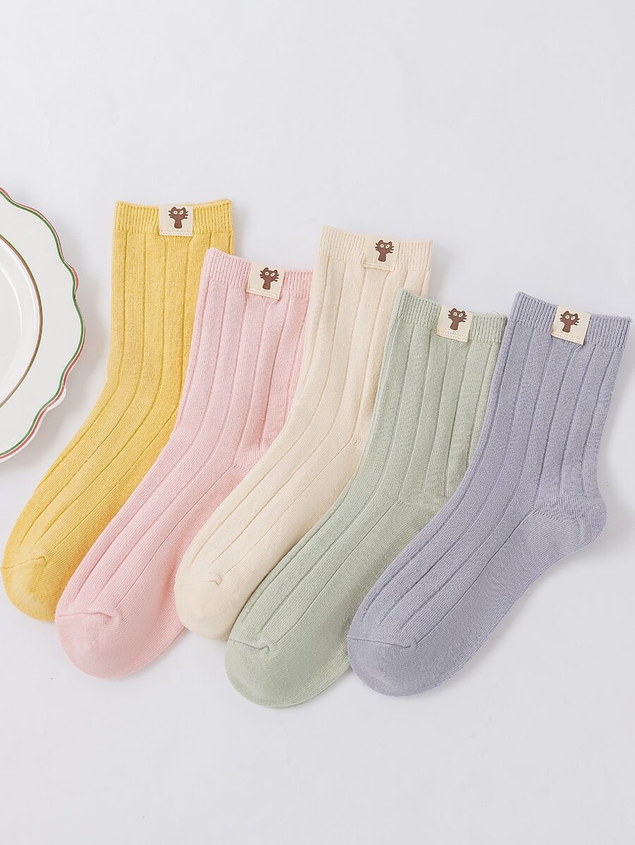5雙卡通圖案中筒襪 - 彩色 - 查看 1