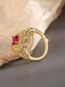 Charm-In 1入組方晶鋯石裝飾戒指銅首飾類 - 金黃色 - 查看 4