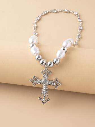 Goth Collier Décoré De Fausses Perles