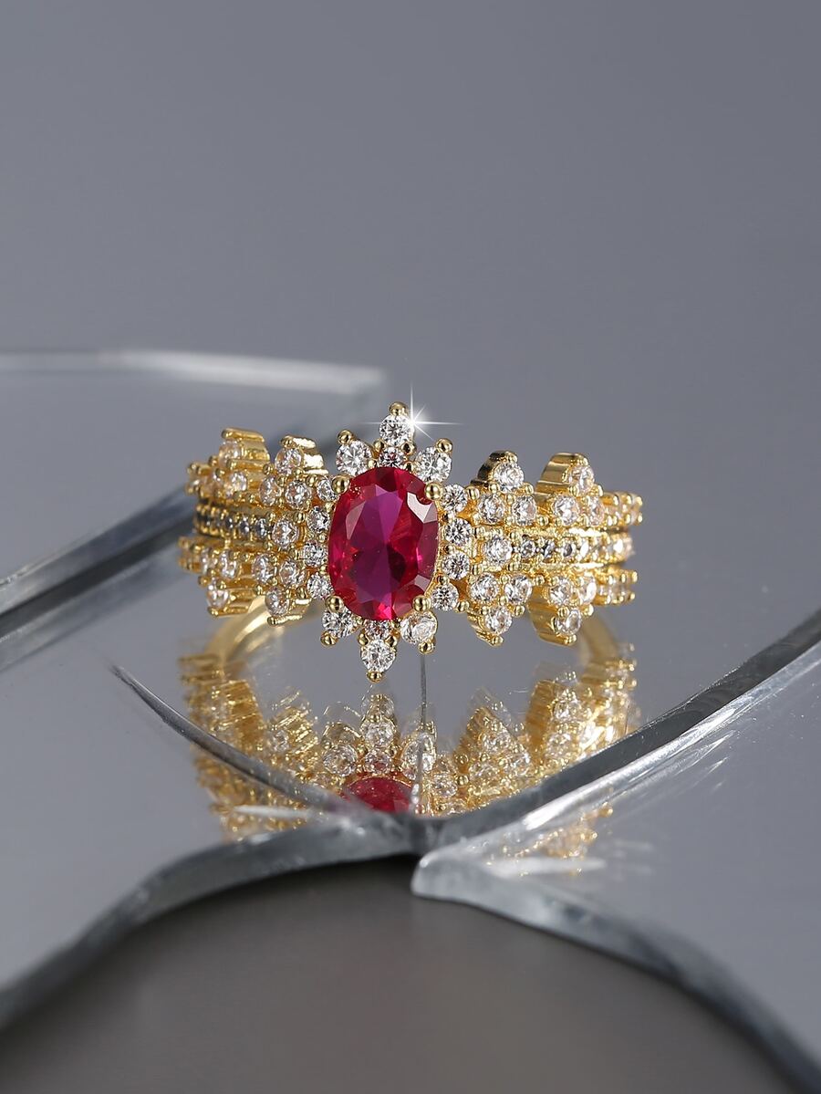 Charm-In 1入組方晶鋯石裝飾戒指銅首飾類 - 金黃色 - 查看 1