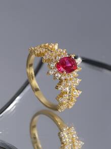 Charm-In 1入組方晶鋯石裝飾戒指銅首飾類 - 金黃色 - 查看 2